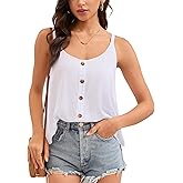 Haianguoji Women's Loose Button-Front Cami Top Sleeveless Flowy Summer Camisole for Casual Vacation Outdoor(White, M)