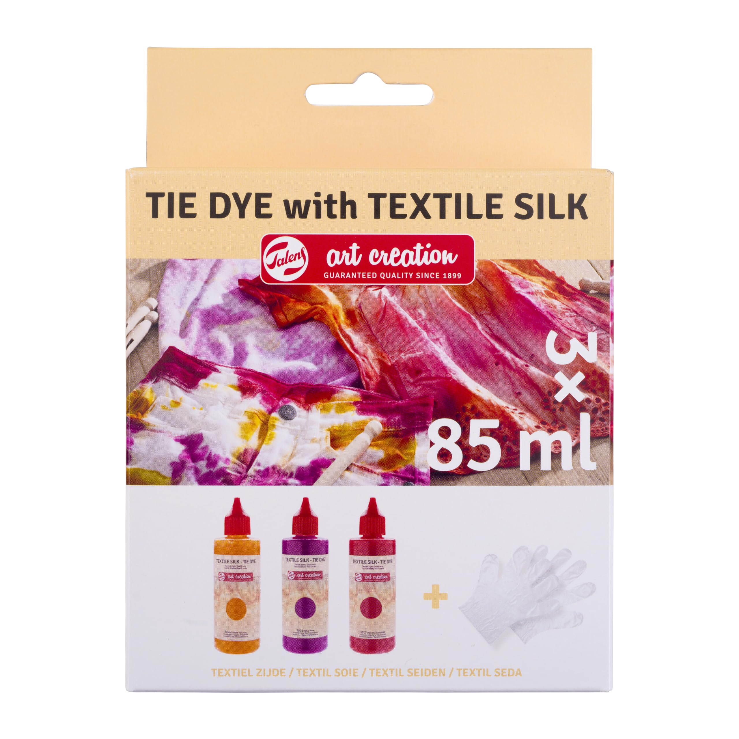 Talens Art Creation Tie-Dye Set | Yellow, Pink & Red + Gloves | Fabric Dye for T-Shirts, Shoes, Clothing, DIY, Upcycling