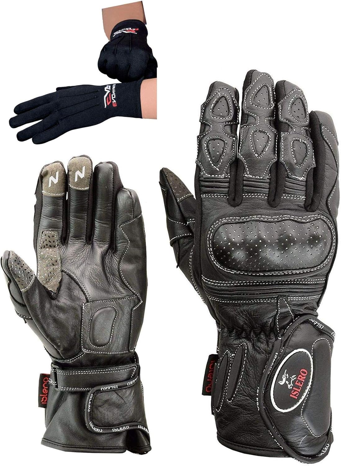 Islero professionelle Motorrad und MopedHandschuhe aus Leder, wind