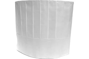 KingSeal 20 Count Disposable Paper Chef's Hats, Pleated, Adjustable Band, 10 Inches Tall, White - 20 Count