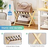 SMIBUY Luggage Rack Foldable Bamboo Stand with Storage Shelf Natural view 5