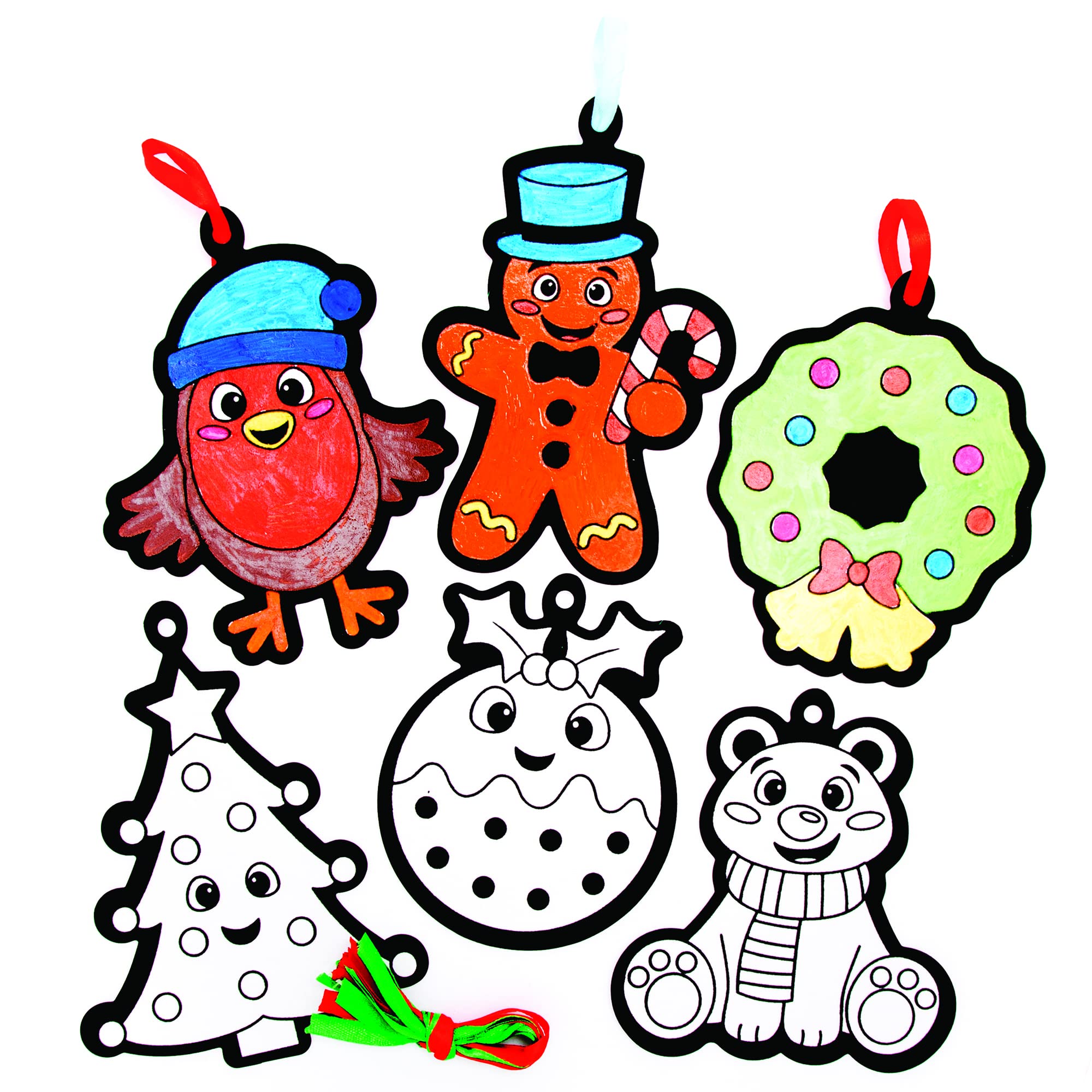 Baker Ross FE992 Christmas Colour In Decorations - Pack of 15, Crafts for Kids to Design and Display, Ideal for Christmas Arts and Crafts Projects