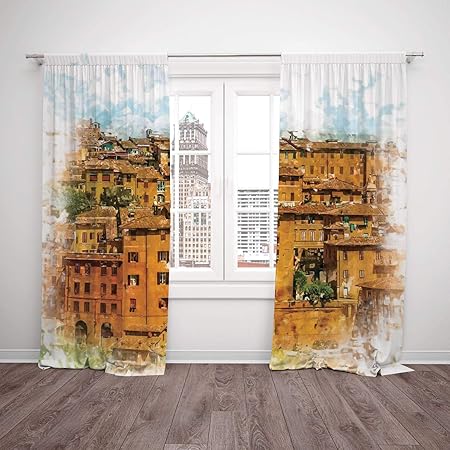 2 Panel Set Window Drapes Kitchen Curtains Tuscan Decor Faded