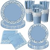 144Pcs Blue Cielito Lindo Party Decoration, Platos De Barro Mexicanos Clay Plates Mexican decor Terracotta Pottery Paper Cups for Mexican Themed Party Decorations Cielito Lindo Baby Shower