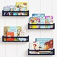 Forbena Navy Blue Floating Book Shelves for Nursery Boy, Decorative Wall Bookshelf for Kids Room, Small Wood Floating Shelves Wall Mounted for Boys Bedroom Bathroom (Set of 4, Blue)