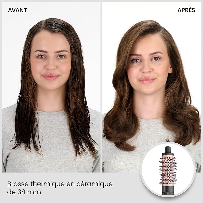 Smooth Finish 1200 – Brosse Soufflante 4‑en‑1 pour Sécher, Lisser, Donner du Volume & Coiffer, Technologie Ionique & Céramique, 4 Accessoires, 1200W, Noir/Rose, AS122E