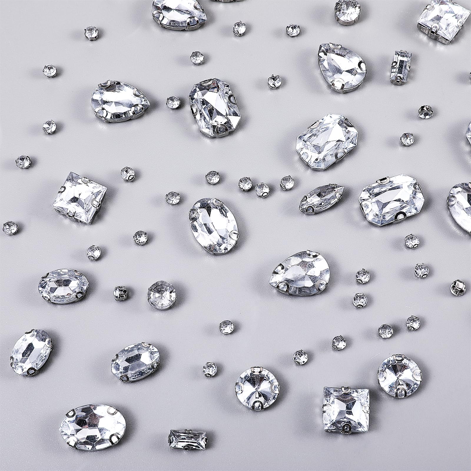 245 Pieces Rhinestones for Crafts Mixed Shapes Sew on Rhinestones Clear Glass Crystal Gems for Clothes Sew on Crystal Gems with Silver Claw for Clothes Jewelry Shoes Costume DIY Crafts