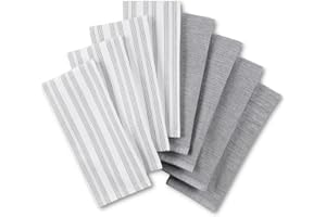KITCHENAID Chambray Stripe Kitchen Towels 8-Pack, Absorbent 100% Woven Cotton, Onyx Black/White, 17”x28”