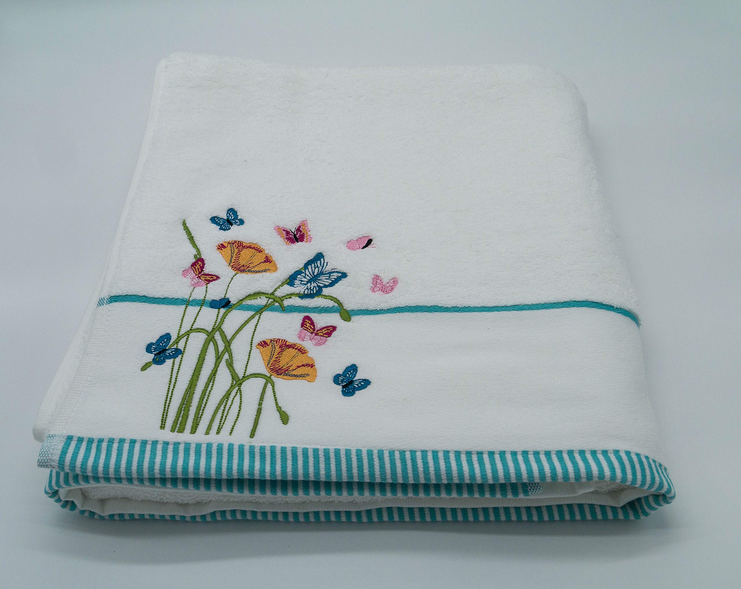 Lex's Linens Floral & Butterfly Embroidered Bath Towel