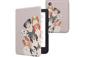 kwmobile Case Compatible with Kobo Clara 2E / Tolino Shine 4 Case - eReader Cover - Funny Dogs Brown/White/Taupe