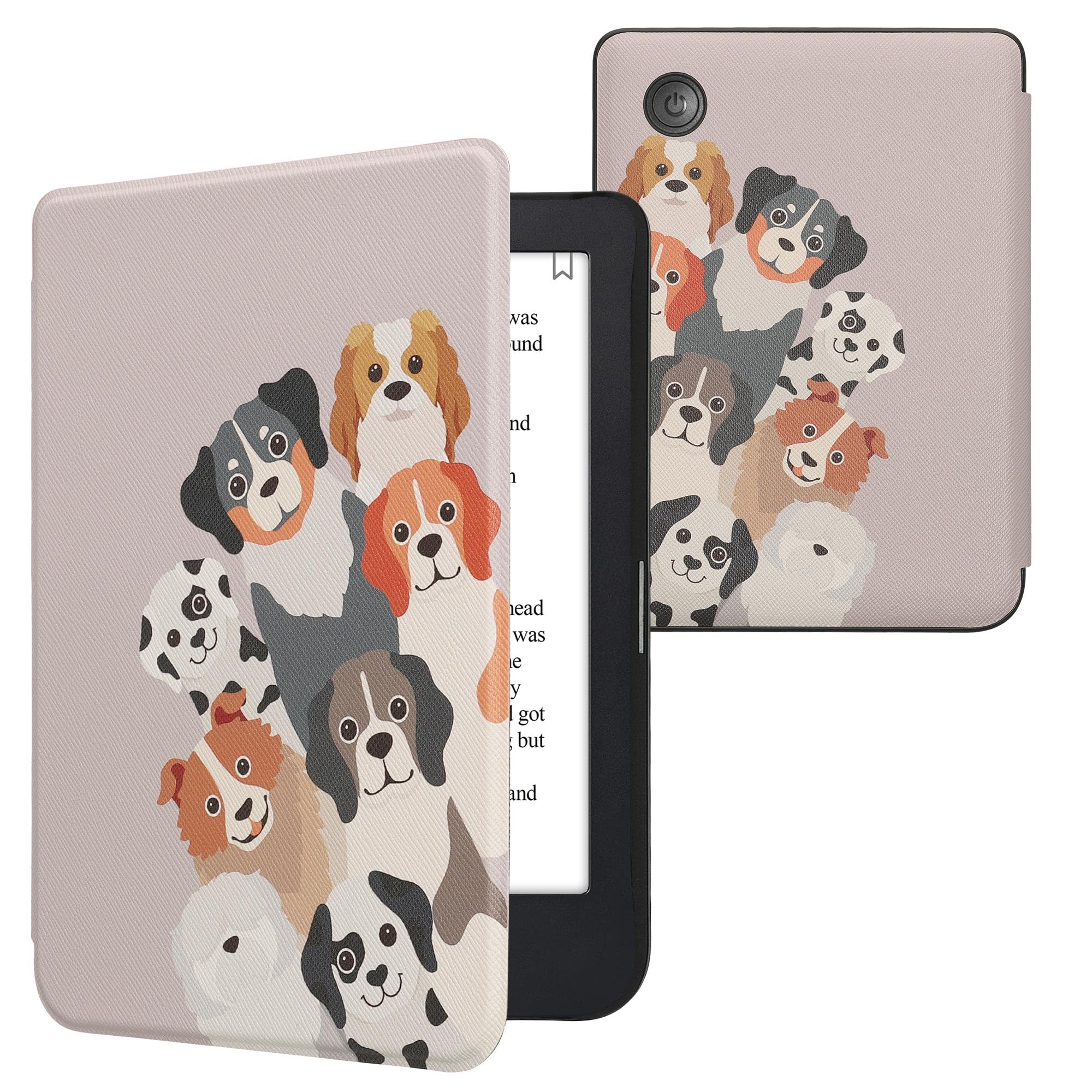 kwmobile Cover for Kobo Clara 2E / Tolino Shine 4 Case - eReader Cover with auto sleep funktion - Funny Dogs with Brown/White/Taupe