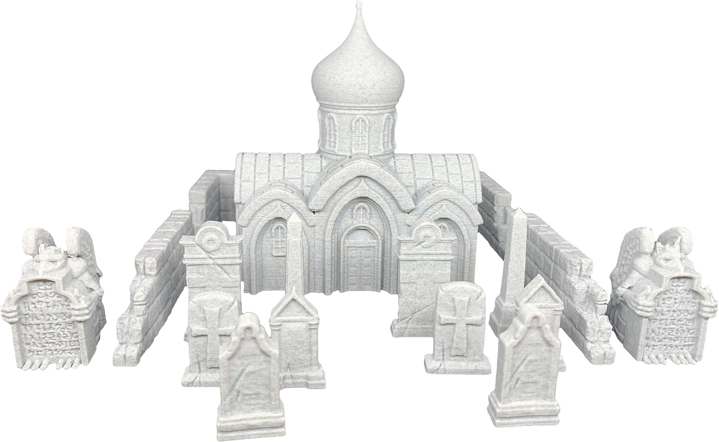 Pure Trident Tabletop Terrain Scenery for 25-30 mm Miniatures Wargaming - Premium Quality - 3D Printed and Paintable (Graveyard with Chapel)