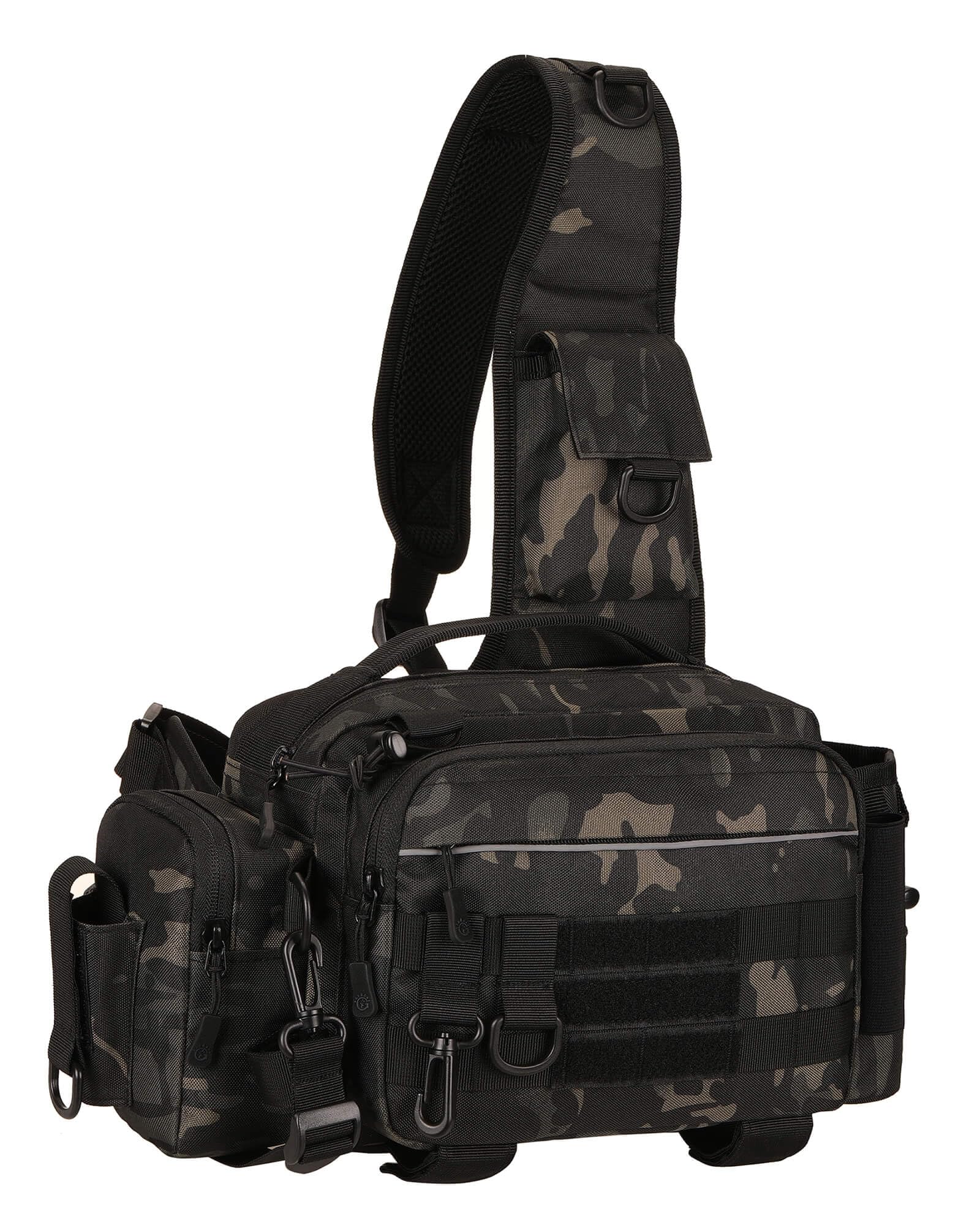 YuanWen Tactical Fishing Tackle Bag Multi-Functional Durable Water-Resistant Waist and Crossbody Bag with Rod Holder and MOLLE System for Outdoor Fishing Hiking and Travel