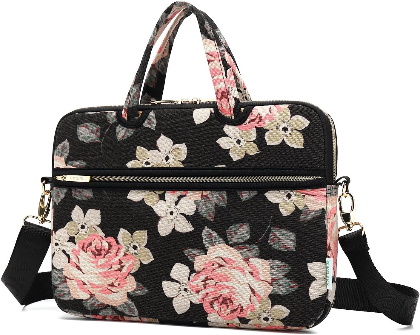 kayond Black Rose Patten Canvas Laptop Shoulder Messenger Bag Case Sleeve for 15-15.6Inch Laptop and Macbook Pro 15.4(15-15.6 inch - Image 4