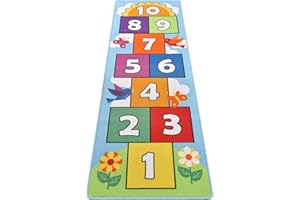 DAFINA SPECIALTIES Hop and Count Hopscotch Rug, Kids Floor Play Area Rug Game Carpet Crawl Jump Mat, Children Numbers Learning Non-Slip Rug, Great for Ages 3 to 7 Boys Girls, Home Decor, 26''x78''