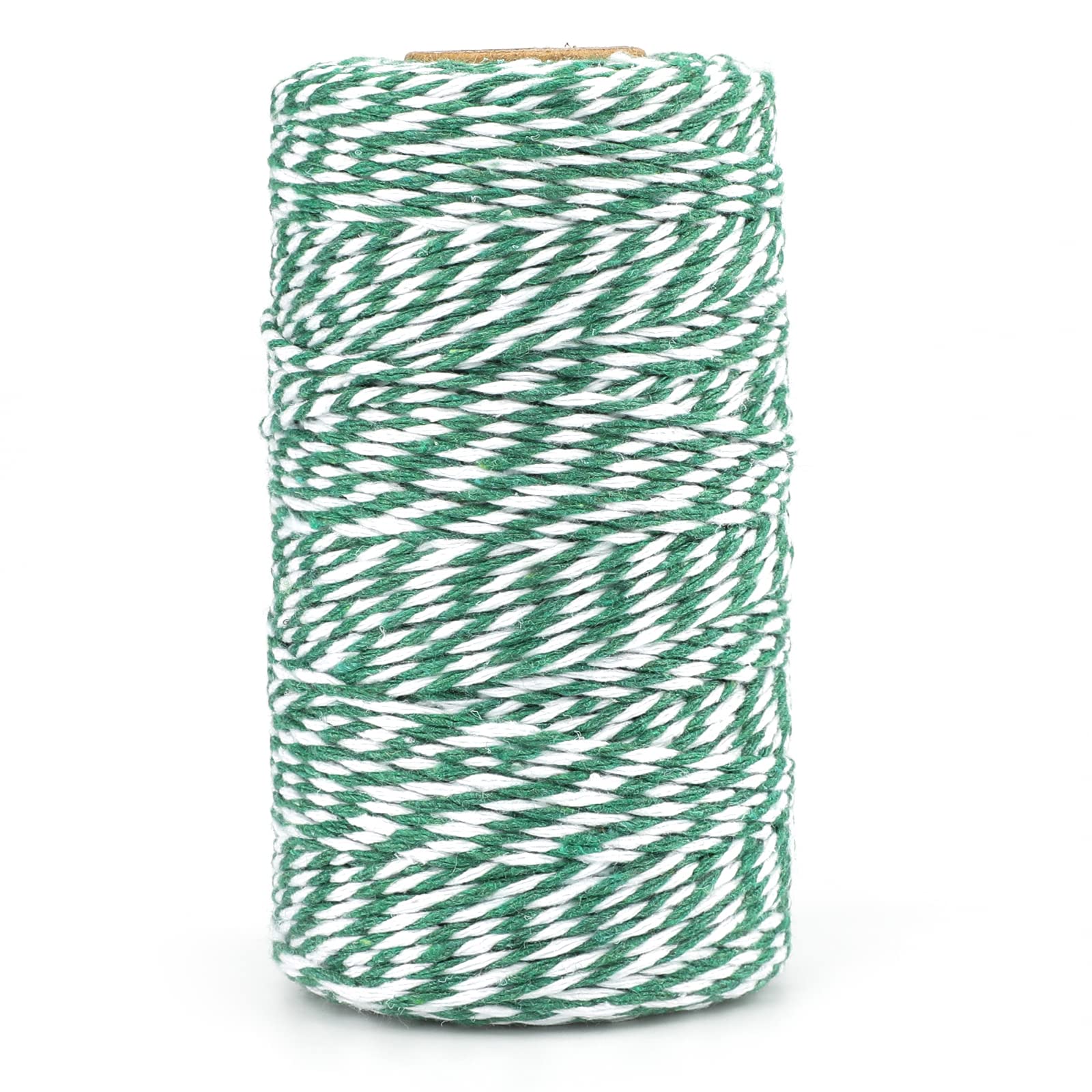 KINGLAKE Green and White Cotton String, 2mm x 100m Christmas Bauble String for Gift Wrapping, Butchers Bakers Twine for Crafts, Xmas Decoration, Cooking Meat