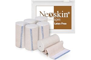Premium Elastic Bandage Wrap (4” Wide, 6 Pack) - Nexskin Latex Free Athletic/Medical Compression Bandages Hook & Loop Fasteners at Both Ends - Lifetime Washable & Reusable Bandages