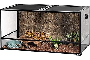 REPTI ZOO REPTIZOO Large Reptile Terrarium 120 Gallon, Tall & Wide Tempered Glass Reptile Tank 48" x 24" x 24" with Sliding Door Top Screen Ventilation & Anti Escape Lid, Full View
