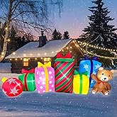 SEASONBLOW 8 FT Christmas Inflatable Gift Boxes with Ball and Bear Decoration, Xmas Blow Up LED Lighted for Lawn Yard Garden Home Indoor Outdoor Holiday Party Decor