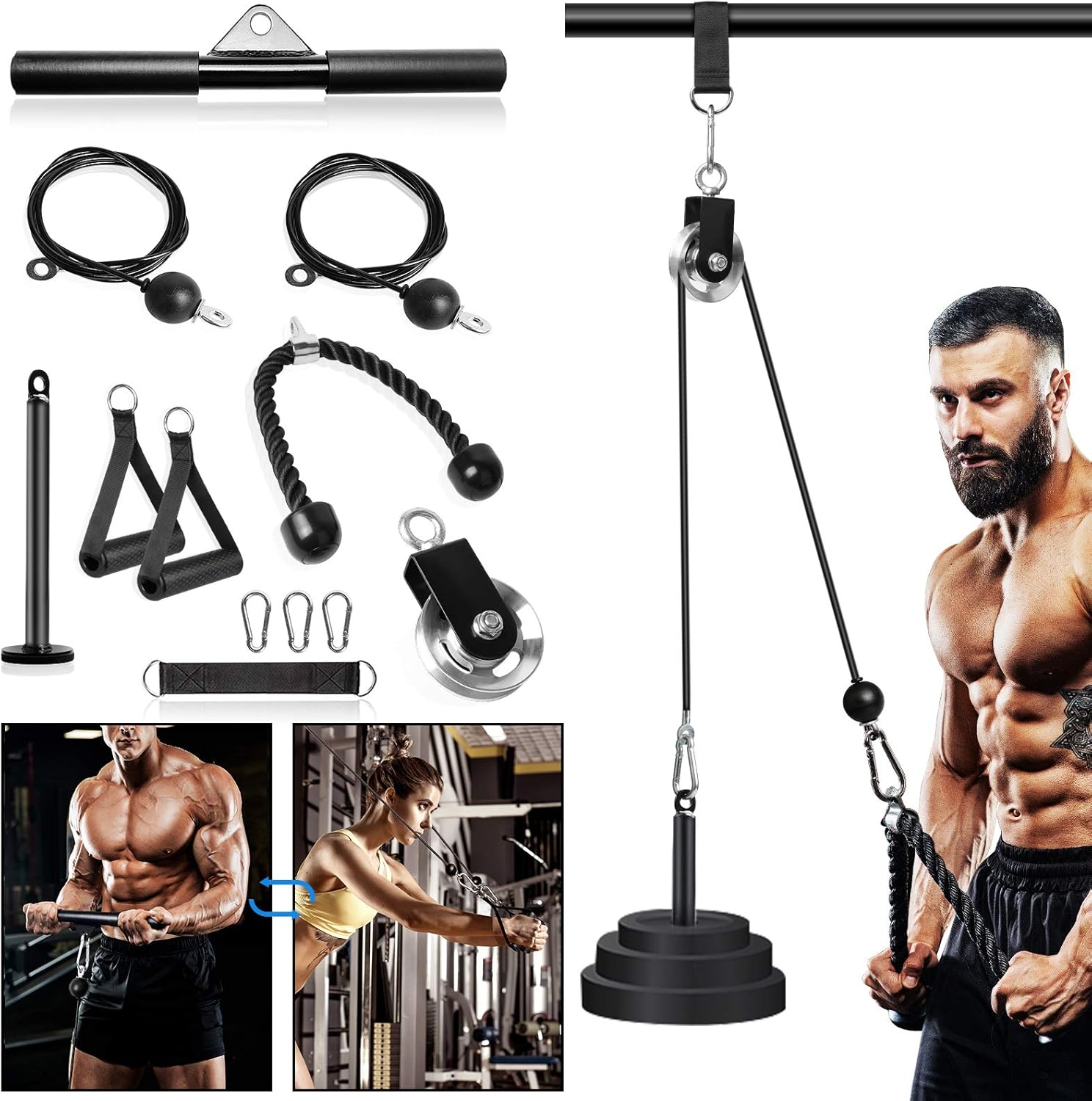 Fitness LAT and Lift Pulley System - Dual Cable Machine with Weight Plates, Loading Pin for Exercise Equipment, Biceps Curl, Back, Gym Equipment for Home : Sports & Outdoors