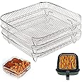 BYKITCHEN 8 inch Square Air Fryer Rack, Set of 3, Stackable Multi-Layer Stainless Steel Dehydrator Rack, Square Air Fryer Accessories for Cosori, Instant Vortex, Nuwave Airfryer, Ninja Foodi Grill