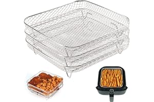 BYKITCHEN 8 inch Square Air Fryer Rack, Set of 3, Stackable Multi-Layer Stainless Steel Dehydrator Rack, Square Air Fryer Accessories for Cosori, Instant Vortex, Nuwave Air Fryer, Ninja Foodi Grill