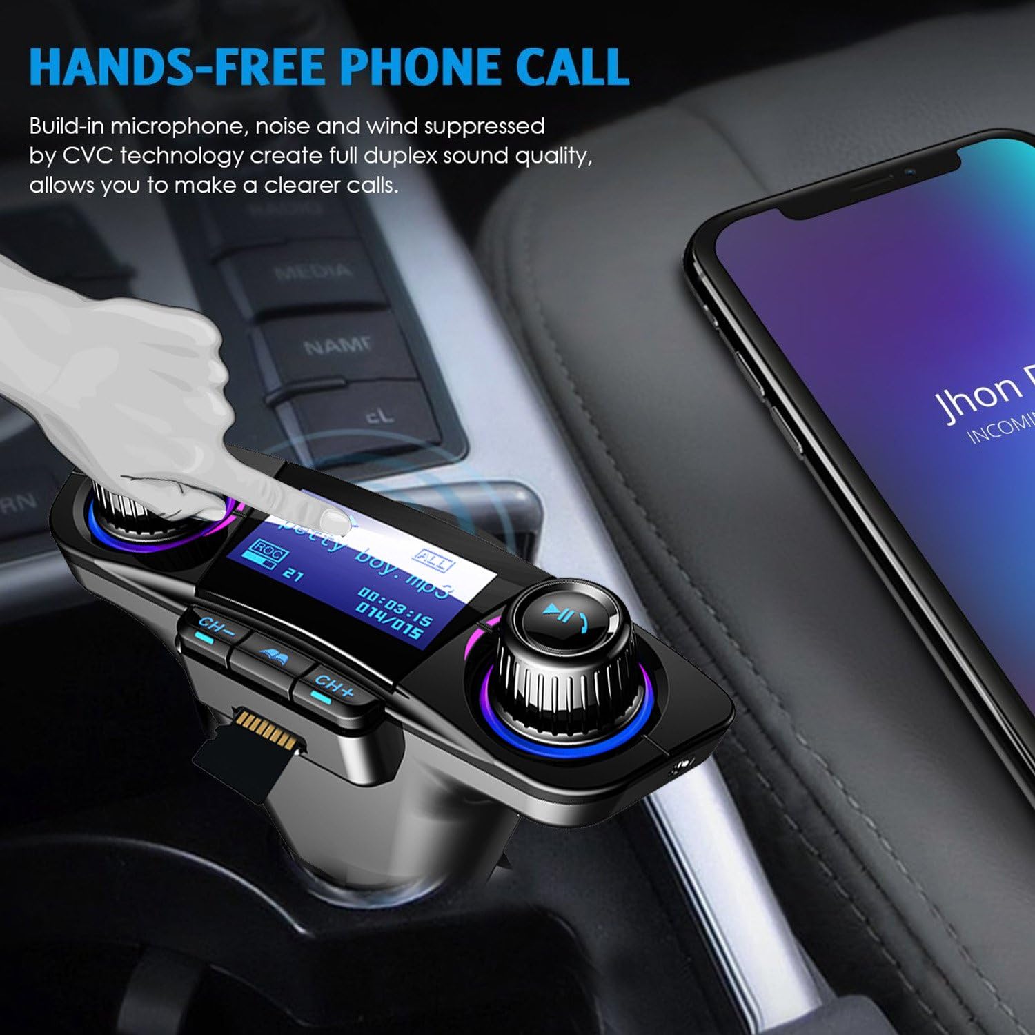 Bluetooth FM Transmitter Handfrees-Calling Radio Adapter Car Kit with Dual USB Port MP3 Player Support TF Card USB Flash Drive: Home Audio & Theater