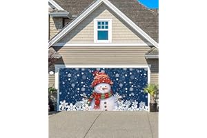 SINGINGIN Christmas Garage Door Banner Cover 7 x 8 ft, Christmas Cute Snowman White Snowflakes Blue Christmas Garage Door Decorations Holiday Christmas Backdrop Decor for Winter New Year Xmas Party
