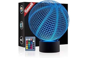 Basketball 3D Illusion Birthday Gift Lamp , Gawell 16 Colors Changing Touch Switch Xmas Decoration Night Light Acrylic Flat & ABS Base & USB Cable & Remote Control Toy for Basketball Sports Fans