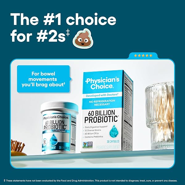 PHYSICIAN’S CHOICE PROBIOTICS 60 BILLION CFU – 10 STRAINS + ORGANIC PREBIOTICS – IMMUNE, DIGESTIVE & GUT HEALTH – SUPPORTS OCCASIONAL CONSTIPATION, DIARRHEA, GAS & BLOATING – FOR WOMEN & MEN – 30CT