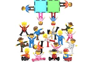 PicassoTiles 16pc Magnetic Character Figures Expansion Set Toddler Style People Compatible with Magnet Tile Building Set STEM Educational Construction Toy for Kids Pretend Play Creative Learning PTA08