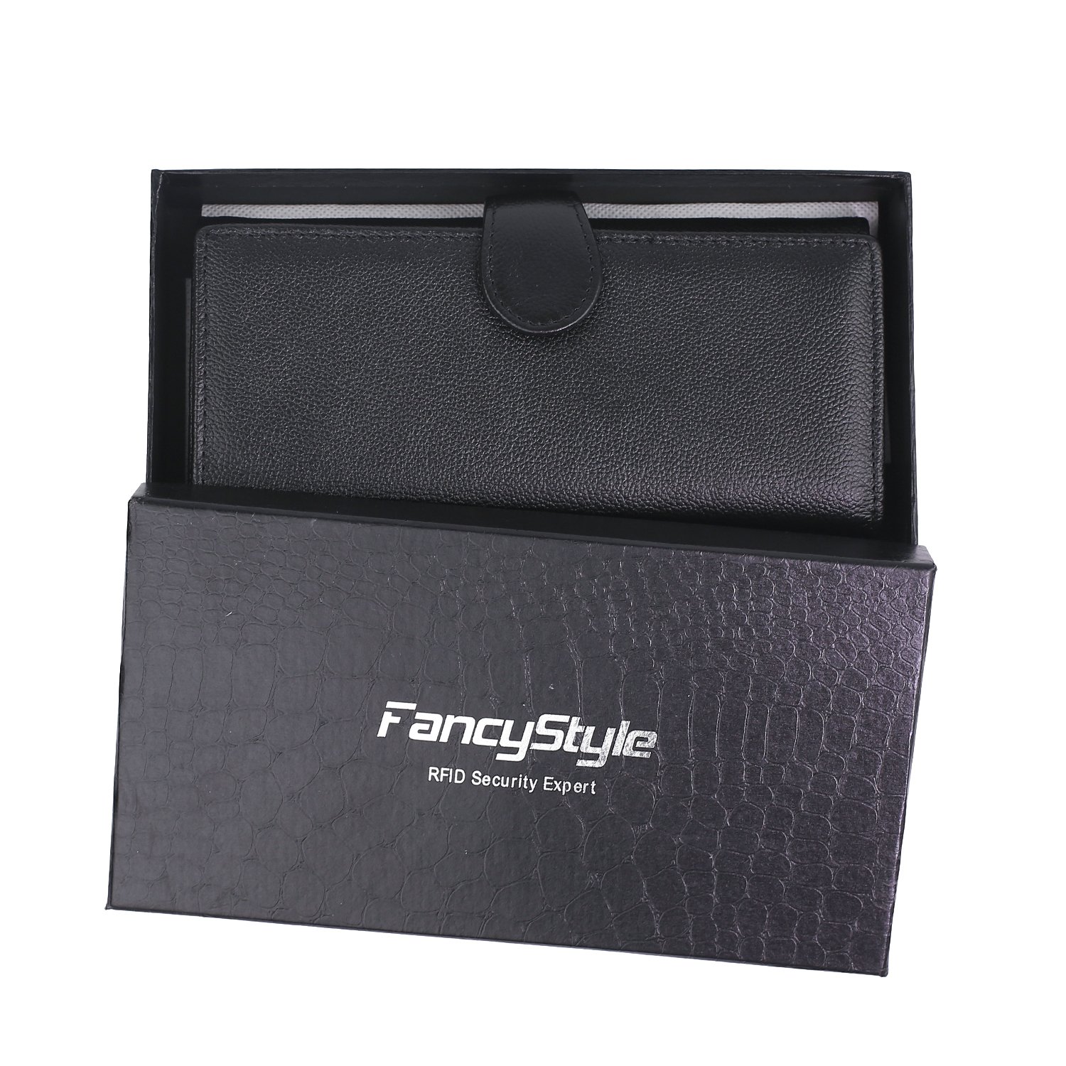 RFID Wallets for Women Leather Trifold Long Large Travel Clutch Purse with 10 Sleeves Black