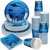 200 Pieces Party Supplies Tableware Set Patterns Printed Plates Napkins Cups Table Decorations for Baby Shower Birthday Party (Sea Style)