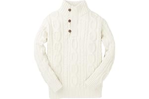 Hope & Henry Boys' Mock Neck Cable Sweater with Button Placket