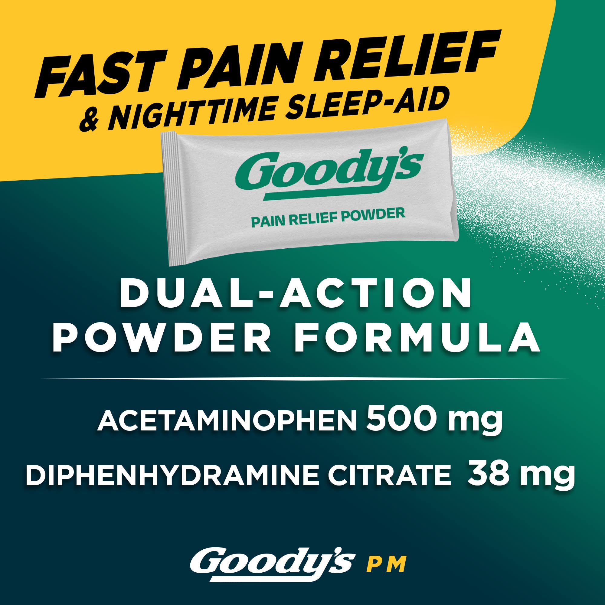 Goody's Nighttime Powder, Pain Reliever & Sleep Aid with Acetaminophen & Diphenhydramine Citrate, Caffeine Free, 16 Count