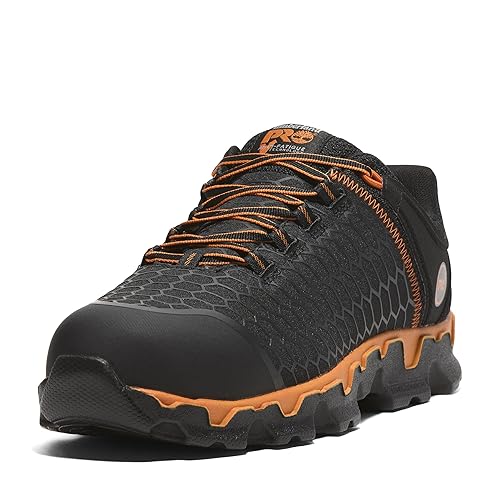 Timberland PRO Men's Powertrain Sport Alloy Safety Toe Industrial Athletic Work Shoe, Black/Orange-2024 New, 9