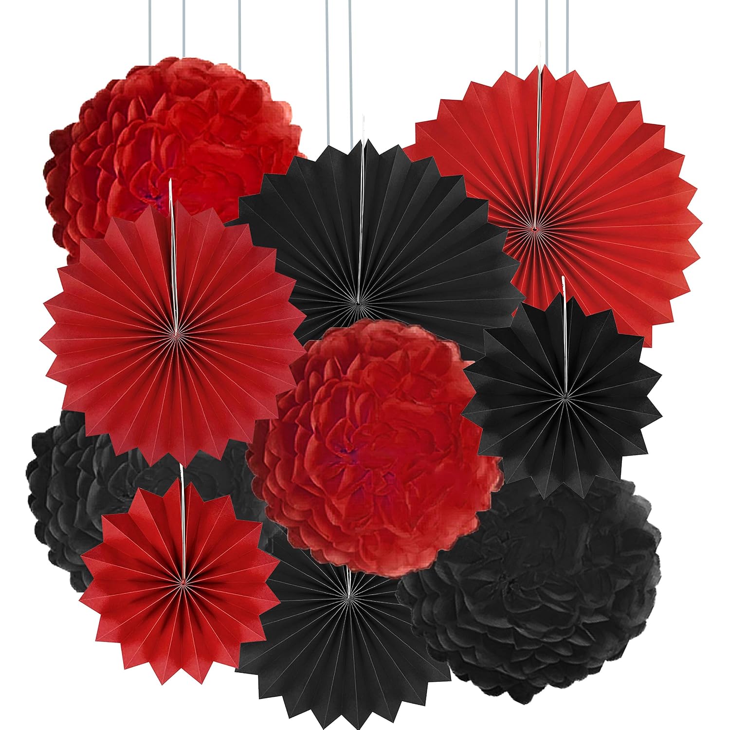 Casino Party Hanging Paper Pom-Poms Decorations - Viva Las Vegas Game Night Birthday Wedding Anniversary Carnival Party Ceiling Hangings Flowers Photo Booth Backdrops Props Decorations, 10pc