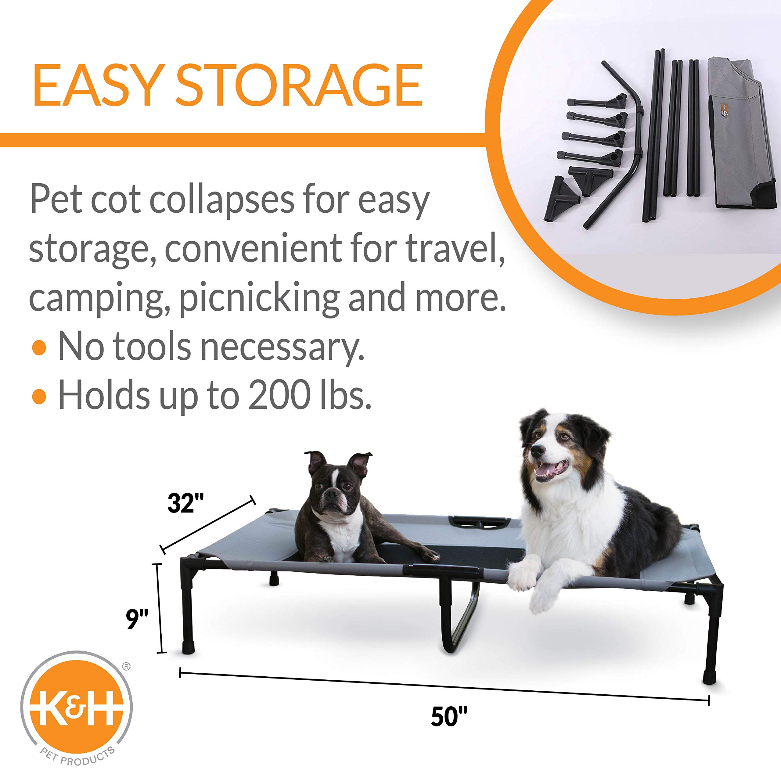 K&H Pet Products Original Pet Cot Elevated Dog Bed & Cot Canopy, Gray