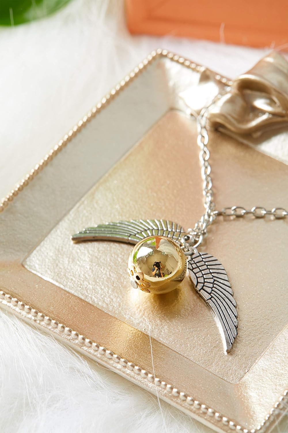 18" Deathly Hallows Necklace Jewelry Harry Potter Golden Little Tuna Quicksilver Golden Pearl Necklace Best Gift for Harry Potter Fans Decorations Magical Cosplay Costume Jewelry Merchandise (Silver): Clothing