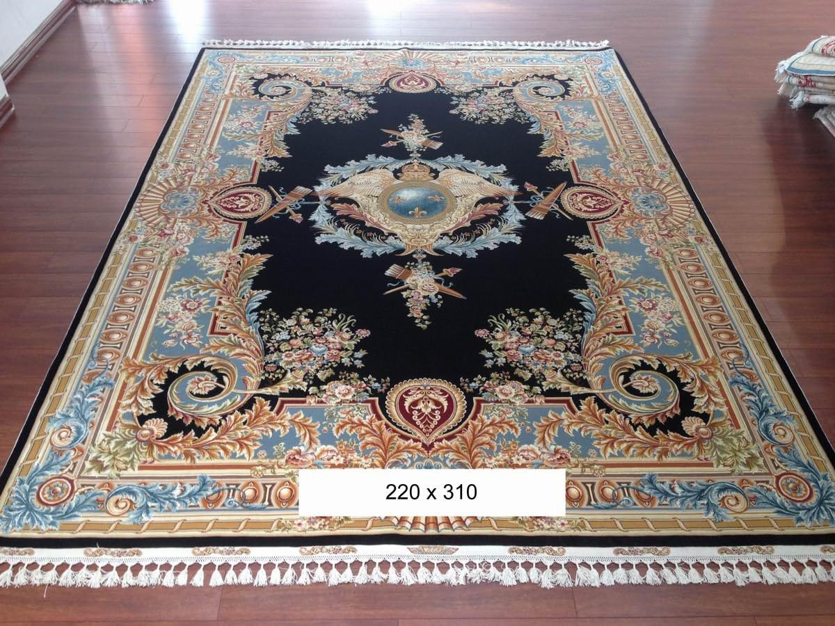 7ftx10ft HandKnotted Blue Persian Home Wool And Silk Rug Handmade Carpets Turkish Area Carpet