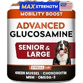 STRELLALAB Advanced Glucosamine for Dogs, Collagen&amp;Green Lipped Mussel | Joint Pain Relief &amp; Mobility Boost - MSM Chondroitin Omega - Chewable Treats, All Breeds - Vet-Approved, Made in USA (120Ct)