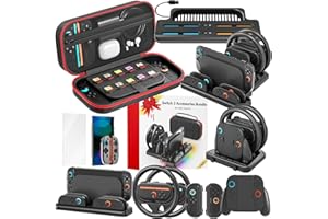 GERSKER Switch 2 Starter Accessories Kit, Charging Dock & Storage Organization for Grips & Steering Wheels for Mario Game, Dockable Cover, Screen Protector, Bundle Case for Nintendo Switch 2 2025, ALL-IN-1 Carry Case