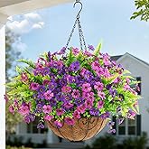 Artificial Flowers Hanging Baskets, Multicolor 12 Bundles Faux Flower with Ferns Outdoor Hanging Basket Spring Summer Decoration, Fake Flowers Plants for Porch Patio Balcony Home Yard Decor