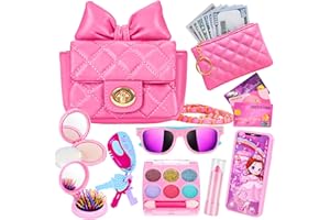 Kodvinp Little Girl Purse with Kids Makeup Kit, My First Purse Set with Chain Bag and More Pretend Play Toys, Princess Toys Christmas Birthday Gifts for Toddler Girl Age 3-8 (Pink)