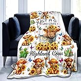 Highland Cow Gifts Sunflower Highland Cow Print Blanket Throw Plush Stuff Cute Animal Butterfly Gifts for Girls Kids Women Adults Highland Cow Lovers Birthday Decorations 50