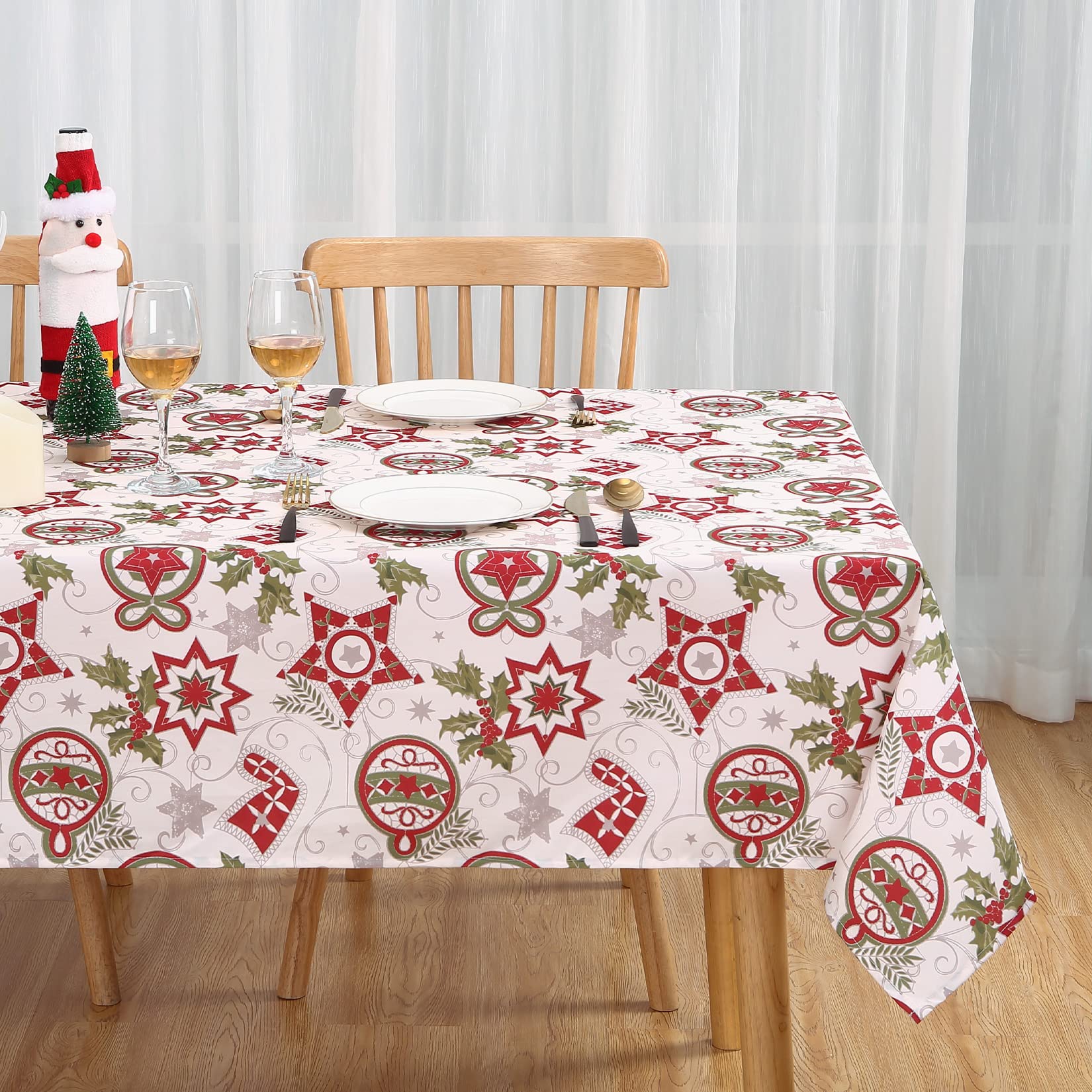 Hapterouse Christmas Tablecloth Oil-Proof and Wipe Clean Tablecloth Water Resistant Table Cloth White Xmas Decorations Table Cover for Holiday Season,52x79''