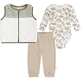 HUGGIES unisex-baby Long Sleeve Waffle Knit Bodysuit, Pants, and Sherpa Vest 3-piece Outfit Set