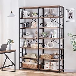 HOMISSUE Bookshelf, Industrial Double Wide 7-Tier