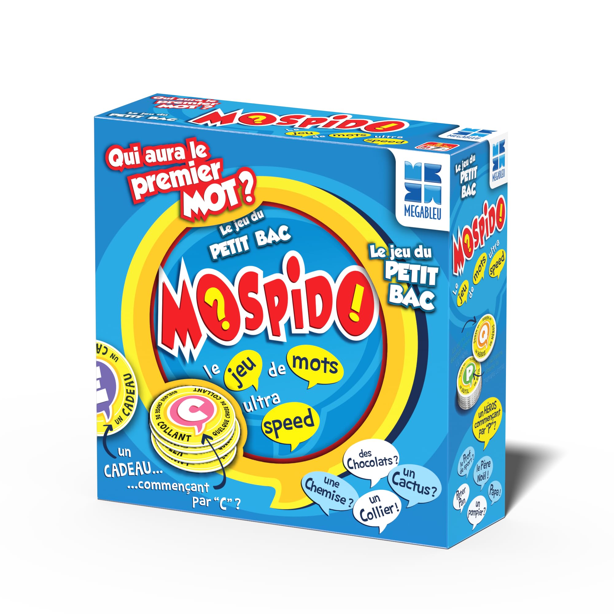 Megableu - MOSPIDO - Small Tray Card Game for Adults & Children from 7 Years - Party Game - Match with Speed 1 Category and 1 First Letter - 2 + Players - In French