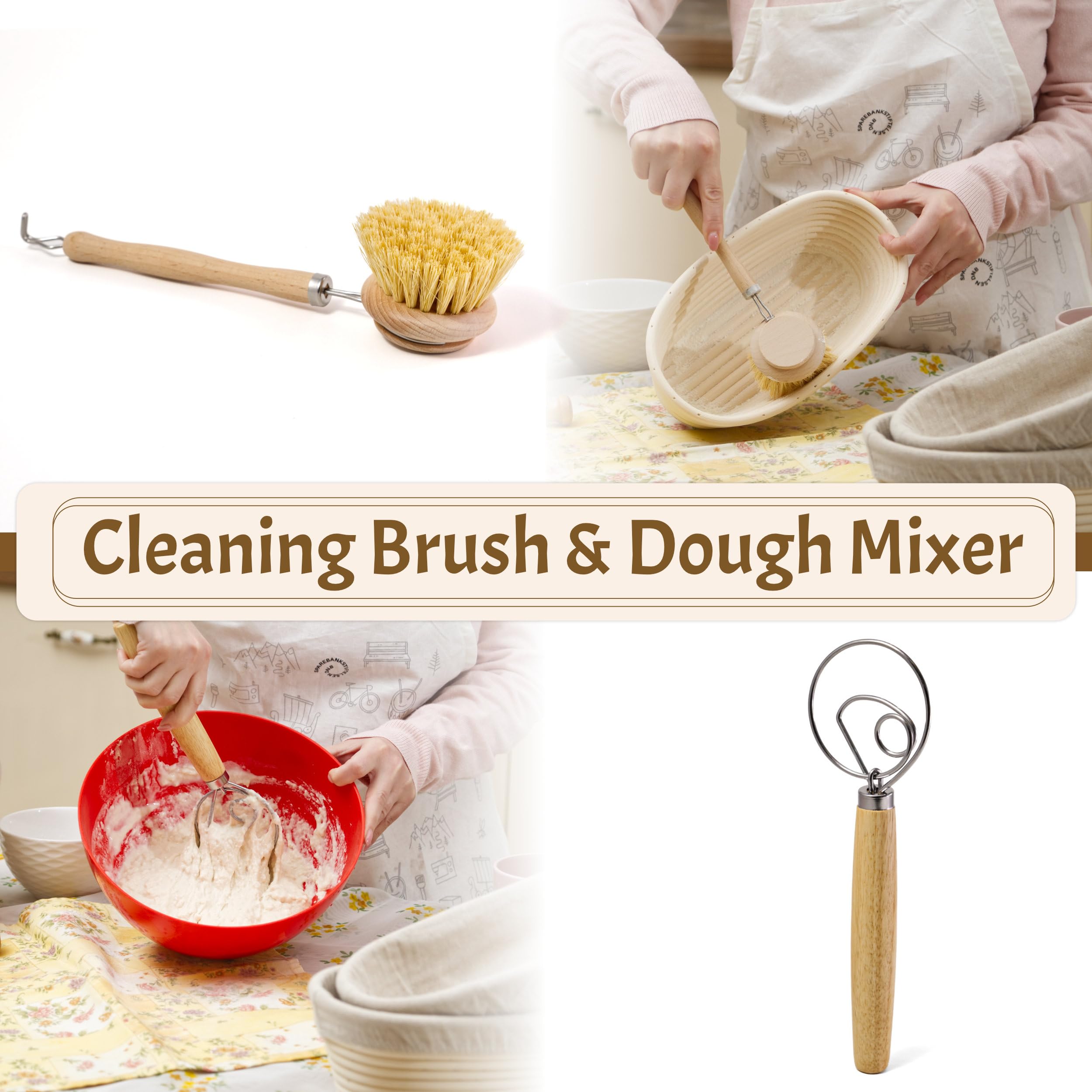 CRISS ELITE Sourdough Bread Baking Supplies Starter Kit, Banneton Proofing Basket 9'' Round and 10” Oval, Sourdough Starter Jar, Scraper, Scoring Lame, Brush, Short Danish Whisk, Gift Set